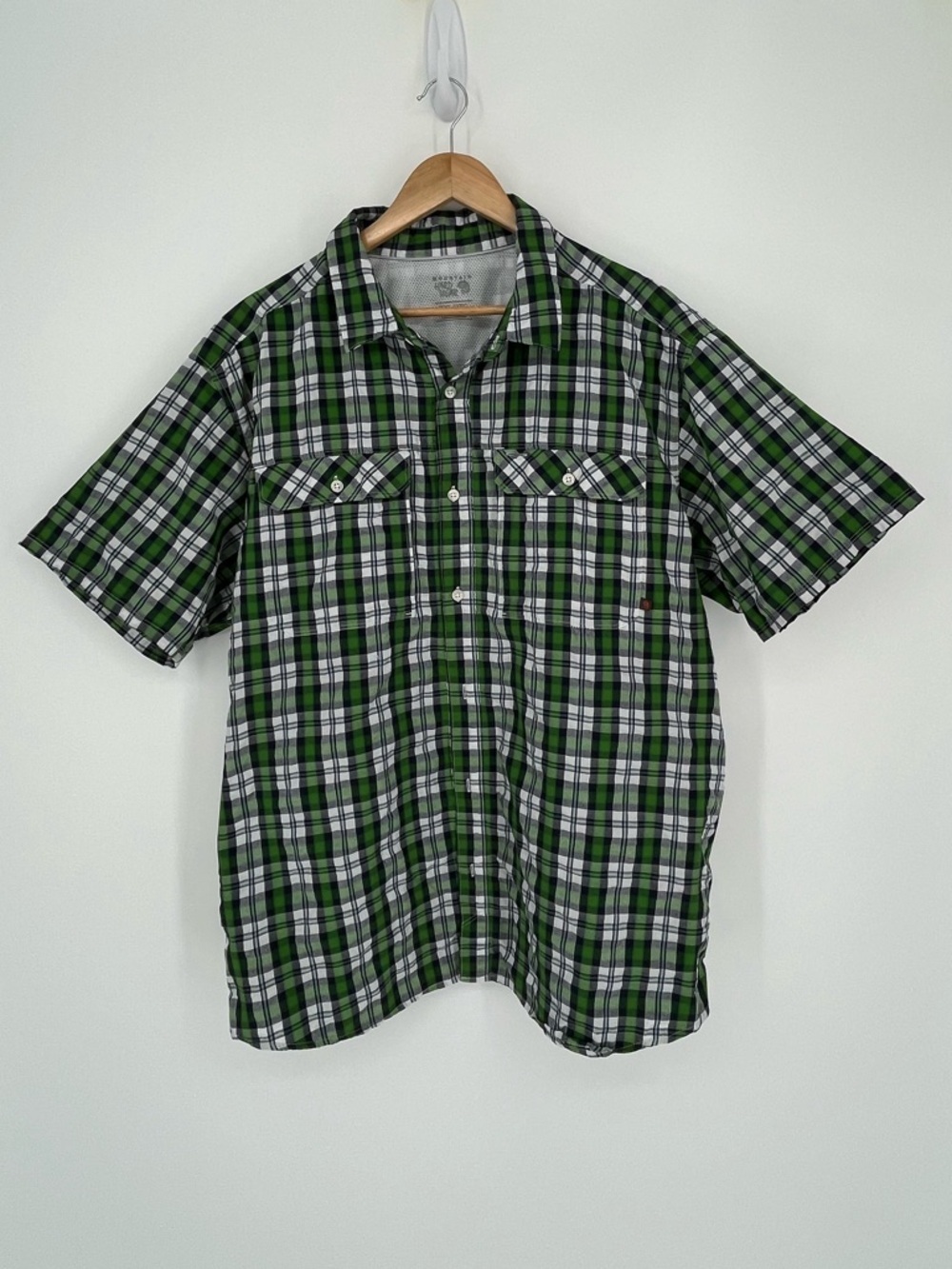 Mountain Hardwear Short Sleeve Green Plaid Button Down Shirt Men’s Size XXL